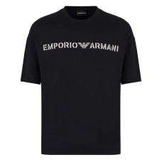 Emporio Armani T-Shirt a manica corta Blu Navy in jersey di cotone con logo EMPORIO ARMANI ricamato