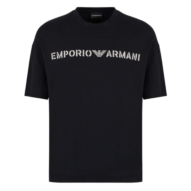 Emporio Armani T-Shirt a manica corta Blu Navy in jersey di cotone con logo EMPORIO ARMANI ricamato