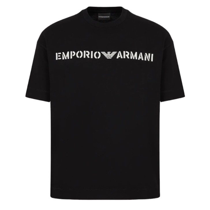 Emporio Armani T-Shirt a manica corta Nera in jersey di cotone con logo EMPORIO ARMANI ricamato