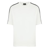 Emporio Armani T-Shirt a manica corta Bianca in jersey di cotone e misto Tencel con bande in nastro sulle spalle con logo lettering