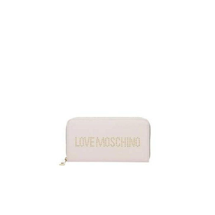 Love Moschino Portafoglio bianco con logo lettering in borchie dorate