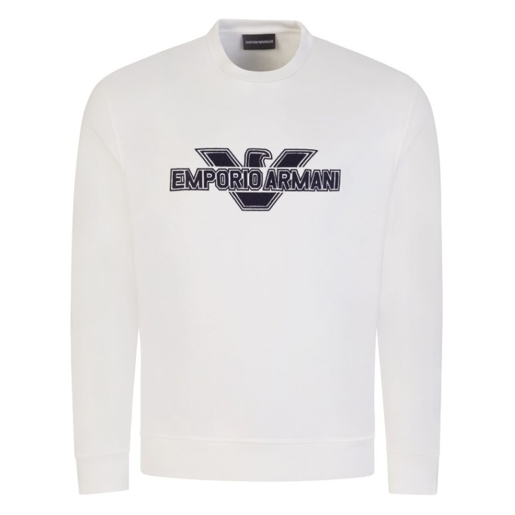 Emporio Armani Felpa Bianca con maxi patch logo Aquila e logo lettering