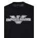 Emporio Armani T-shirt Nera in cotone a manica corta con maxi patch logo Aquila e logo lettering 