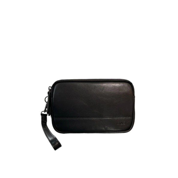 4US POCHETTE NERA DA UOMO CON DOPPIA ZIP 