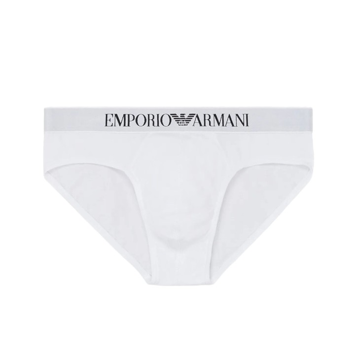 Emporio Armani  Slip bianco modal  con vita elastica e logo lettering 
