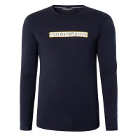 EMPORIO ARMANI UNDERWEAR MAGLIA IN COTONE A MANICA LUNGA BLUE CON LOGO LETTERING