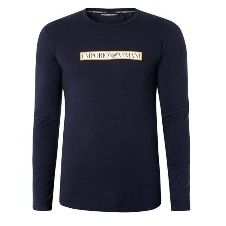 EMPORIO ARMANI UNDERWEAR MAGLIA IN COTONE A MANICA LUNGA BLUE CON LOGO LETTERING