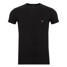 Emporio Armani T-shirt nera a manica corta con logo Aquila nella parte anteriore