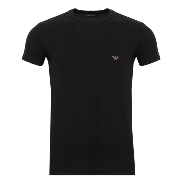 Emporio Armani T-shirt nera a manica corta con logo Aquila nella parte anteriore