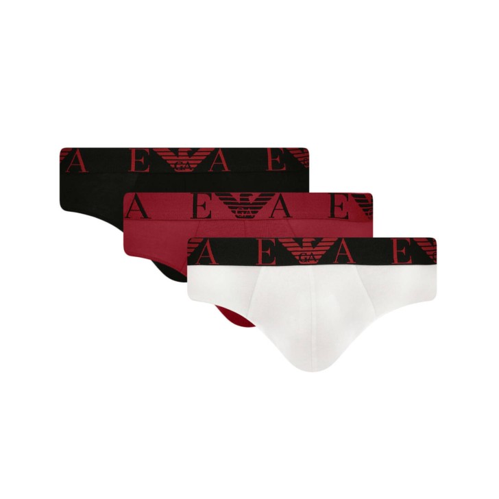 Emporio Armani Set 3 Slip in cotone stretch con vita elastica con logo bold monogram