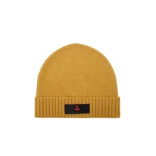 Peuterey cappello Unisex senape con risvolto in maglia e targhetta con logo