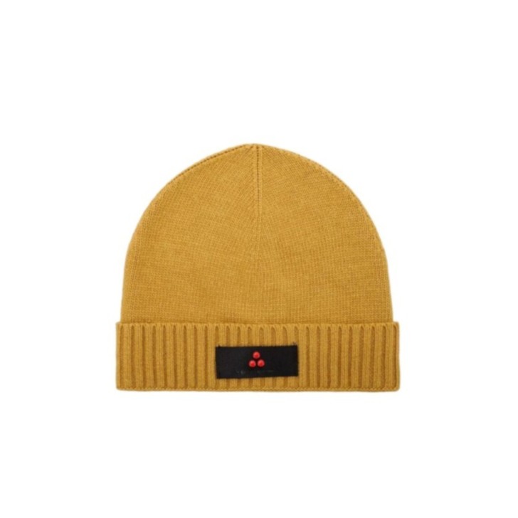 Peuterey cappello Unisex senape con risvolto in maglia e targhetta con logo