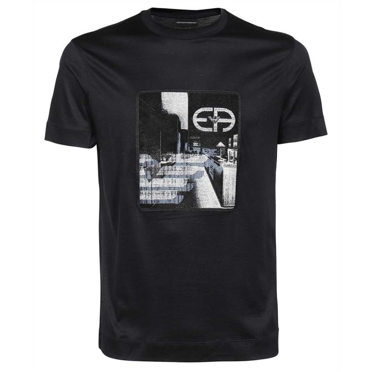 Emporio Armani T-shirt a manica corta Blu Navy da Uomo con maxi patch