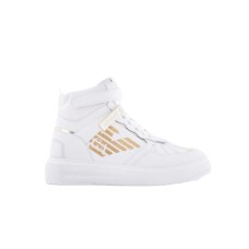 Emporio Armani Sneakers bianca in pelle con logo aquila laminata ai lati
