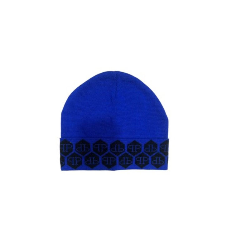 Philipp Plein cappello blu tinta unita con risvolto e logo a contrasto