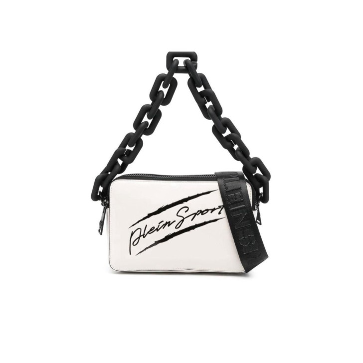 Plein Sport Borsa a mano Bianca in vernice logo lettering nella parte anteriore 