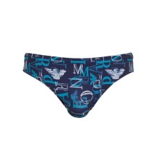 Emporio Armani Slip da mare Blu con stampa lettering All Over