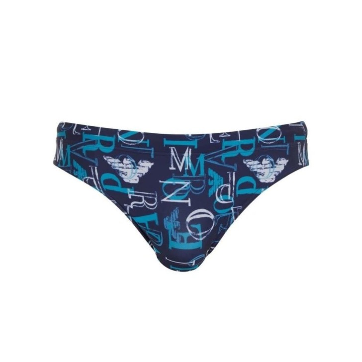 Emporio Armani Slip da mare Blu con stampa lettering All Over