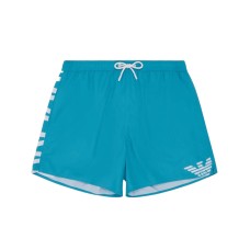 Emporio Armani Boxer da mare Turchese in tessuto riciclato con maxi logo bold