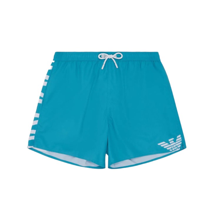 Emporio Armani Boxer da mare Turchese in tessuto riciclato con maxi logo bold