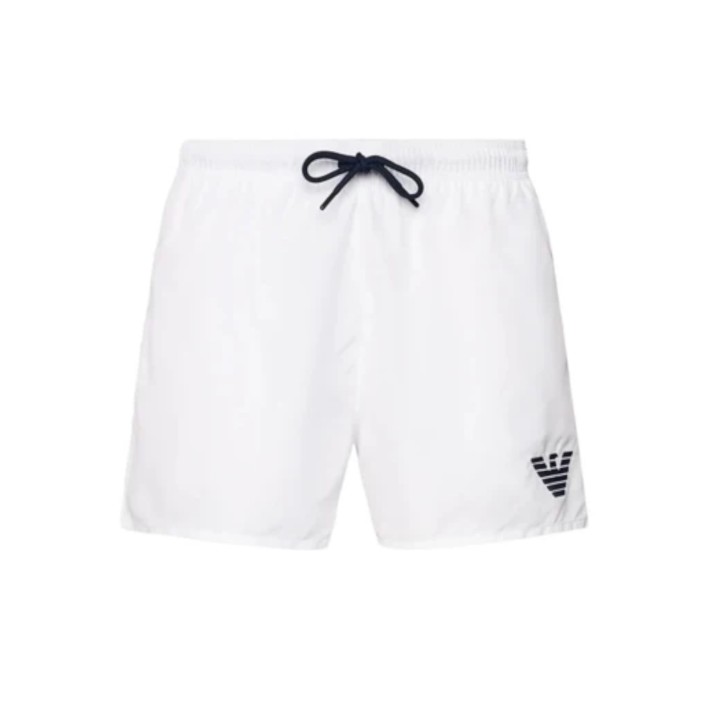 EMPORIO ARMANI BOXER DA MARE WHITE CON LOGO AQUILA BLU NAVY RICAMATO