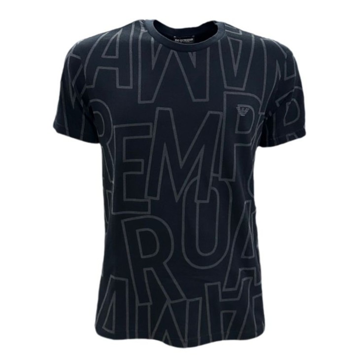 Emporio Armani Swimwear T-shirt Nera con logo all over