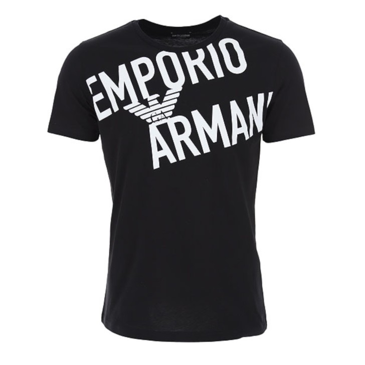 Emporio Armani T-Shirt a manica corta Nera in cotone con maxi logo bold bianco