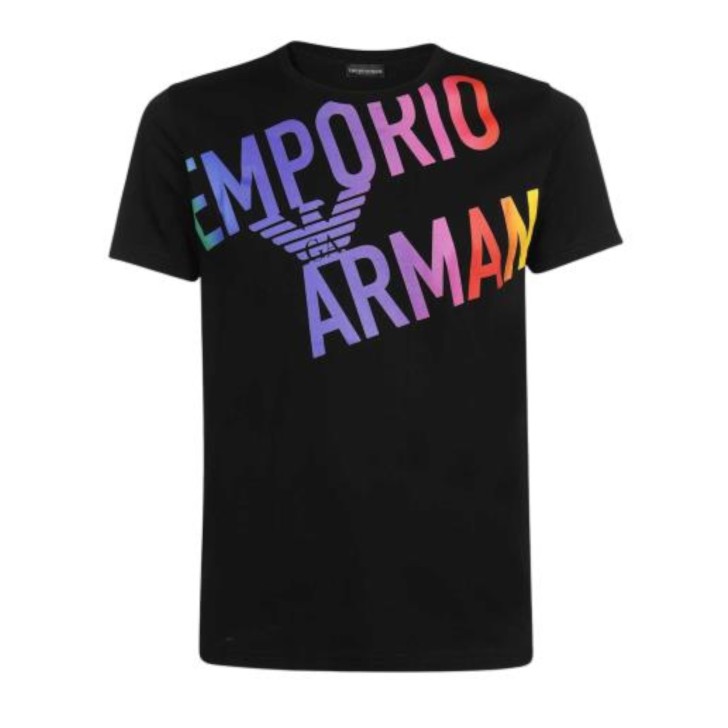Emporio Armani T-Shirt a manica corta Nera in cotone con maxi logo bold multicolore