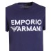 Emporio Armani T-Shirt a manica corta in cotone Blu con maxi logo lettering bianco 