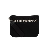 EMPORIO ARMANI POCHETTE BLACK IN TESSUTO CON LACCIO DA POLSO E LOGO LETTERING 