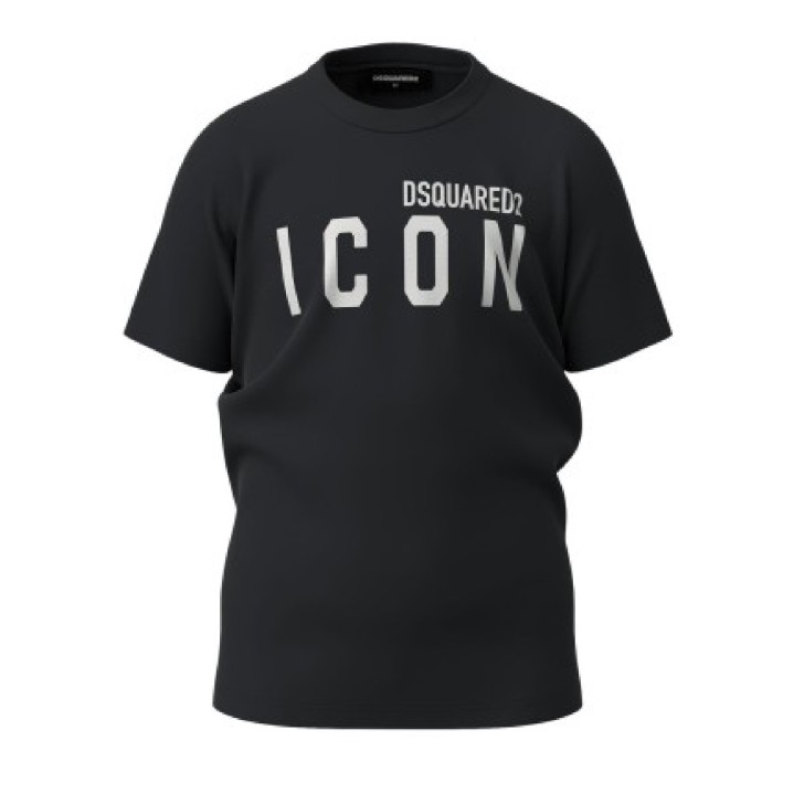Dsquared2 T-shirt in cotone nera a manica corta con maxi logo DSQUARED2 ICON