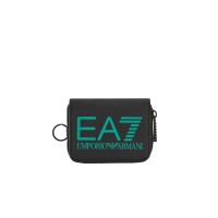 EA7 EMPORIO ARMANI PORTAMONETE UNISEX BLACK CON LOGO LETTERING VERDE