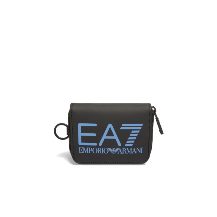 EA7 EMPORIO ARMANI PORTAMONETE UNISEX BLACK CON LOGO LETTERING BLUE