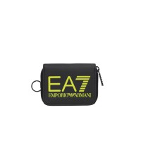 EA7 EMPORIO ARMANI PORTAMONETE UNISEX BLACK CON LOGO LETTERING GIALLO FLUO