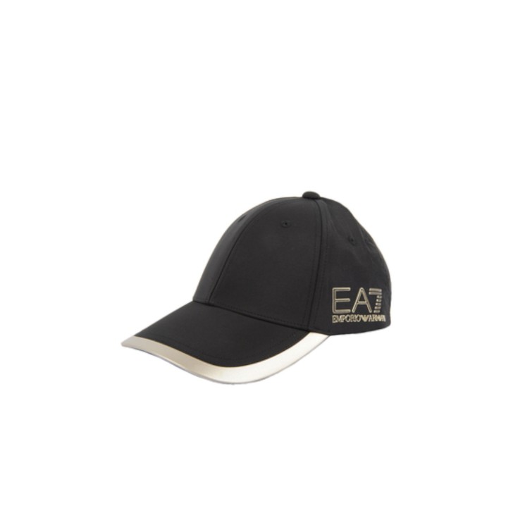 EA7 EMPORIO ARMANI CAPPELLO NERO E ORO CON LOGO NELLA PARTE ANTERIORE 