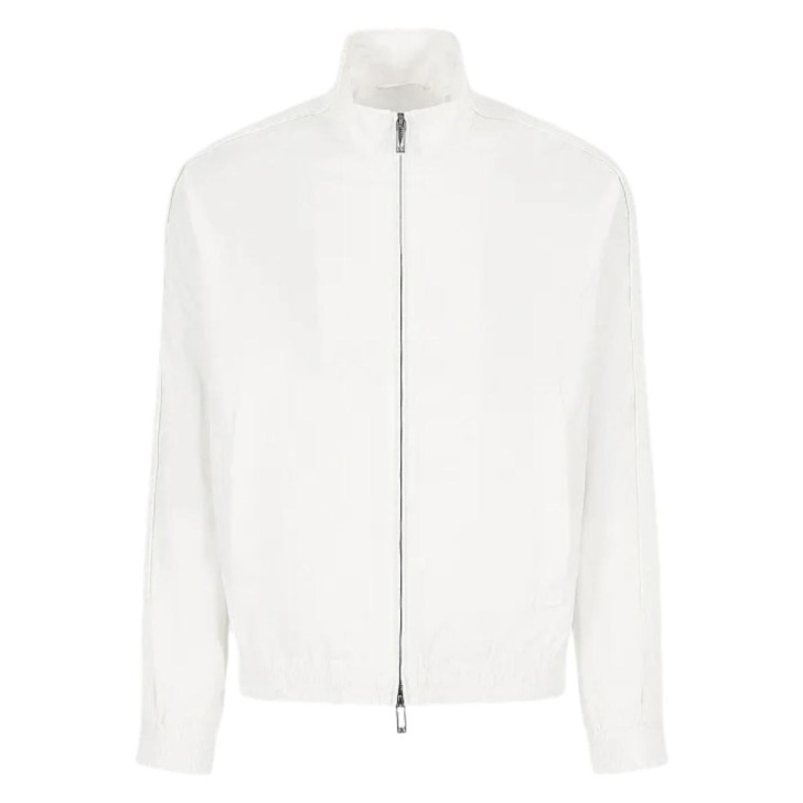 EMPORIO ARMANI BLOUSON JACKET WHITE CON BANDE CON LOGO LETTERING TONO SU TONO	