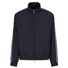 EMPORIO ARMANI BLOUSON JACKET BLU NAVY CON BANDE VIOLA CON LOGO LETTERING