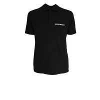 EMPORIO ARMANI POLO SHIRT IN COTONE A MANICA CORTA BLACK CON LOGO LETTERING E MAXI STAMPA MON AMOUR 