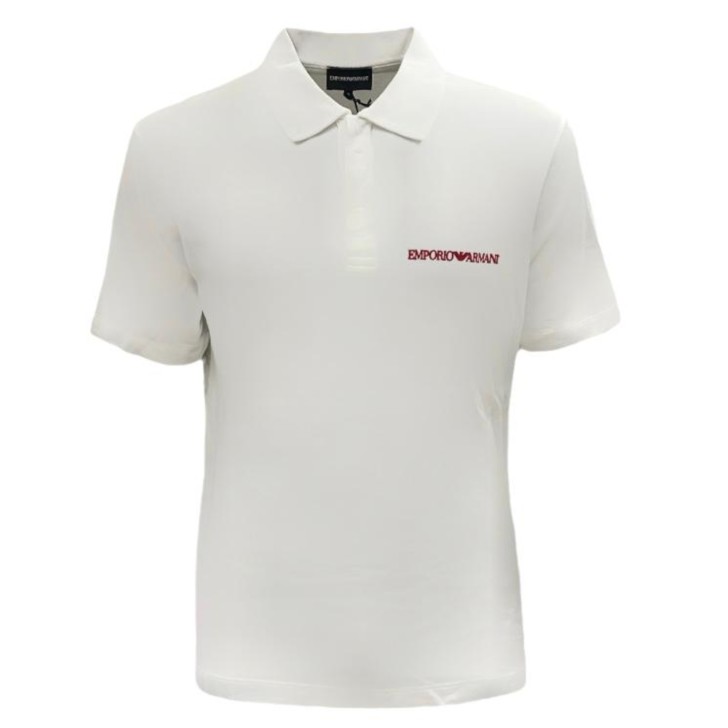 EMPORIO ARMANI POLO SHIRT IN COTONE A MANICA CORTA LATTE CON LOGO LETTERING E MAXI STAMPA MON AMOUR	