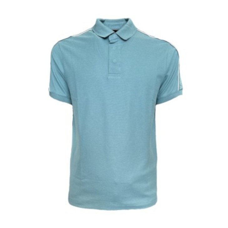 EMPORIO ARMANI POLO SHIRT VERDE ACQUA A MANICA CORTA CON BANDE CON LOGO LETTERING TONO SU TONO	