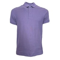 EMPORIO ARMANI POLO SHIRT VIOLA A MANICA CORTA CON BANDE CON LOGO LETTERING TONO SU TONO	