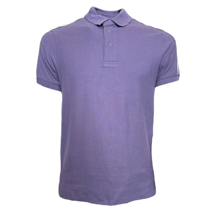 EMPORIO ARMANI POLO SHIRT VIOLA A MANICA CORTA CON BANDE CON LOGO LETTERING TONO SU TONO	