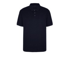 EMPORIO ARMANI POLO SHIRT A MANICA CORTA BLU NAVY CON LOGO LETTERING ALL OVER TONO SU TONO 