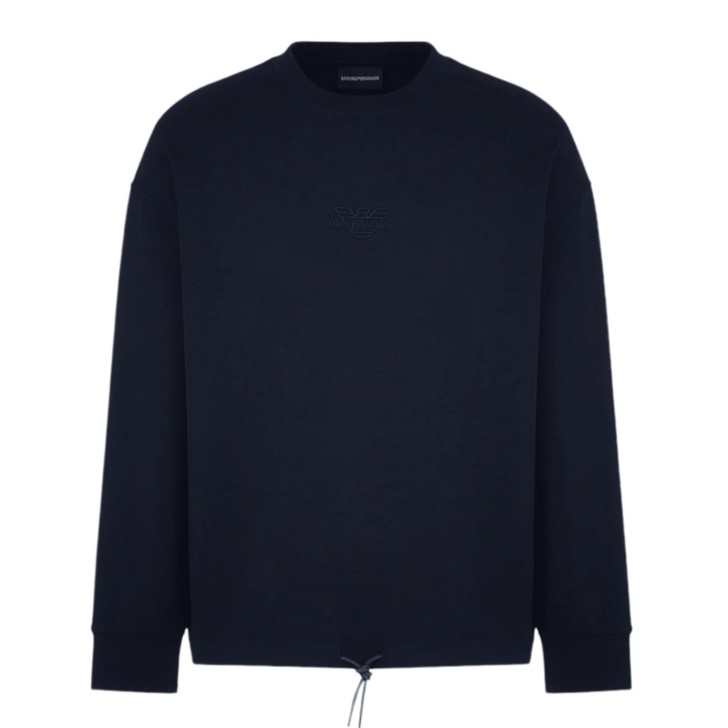 EMPORIO ARMANI SWEATSHIRT BLU NAVY CON LOGO AQUILA E LETTERING	