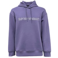 EMPORIO ARMANI SWEATSHIRT VIOLA CON CAPPUCCIO E LOGO LETTERING	