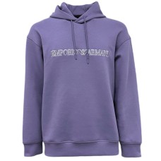 EMPORIO ARMANI SWEATSHIRT VIOLA CON CAPPUCCIO E LOGO LETTERING	