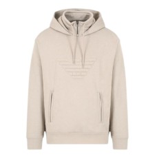 EMPORIO ARMANI SWEATSHIRT BEIGE CON MAXI LOGO AQUILA E CAPPUCCIO