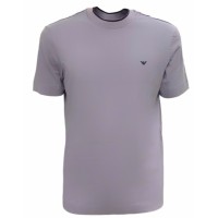 EMPORIO ARMANI T-SHIRT A MANICA CORTA IN COTONE LILLA CON LOGO AQUILA E LOGO LETTERING	