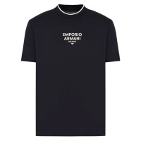 EMPORIO ARMANI T-SHIRT BLU NAVY IN COTONE CON LOGO LETTERING WHITE