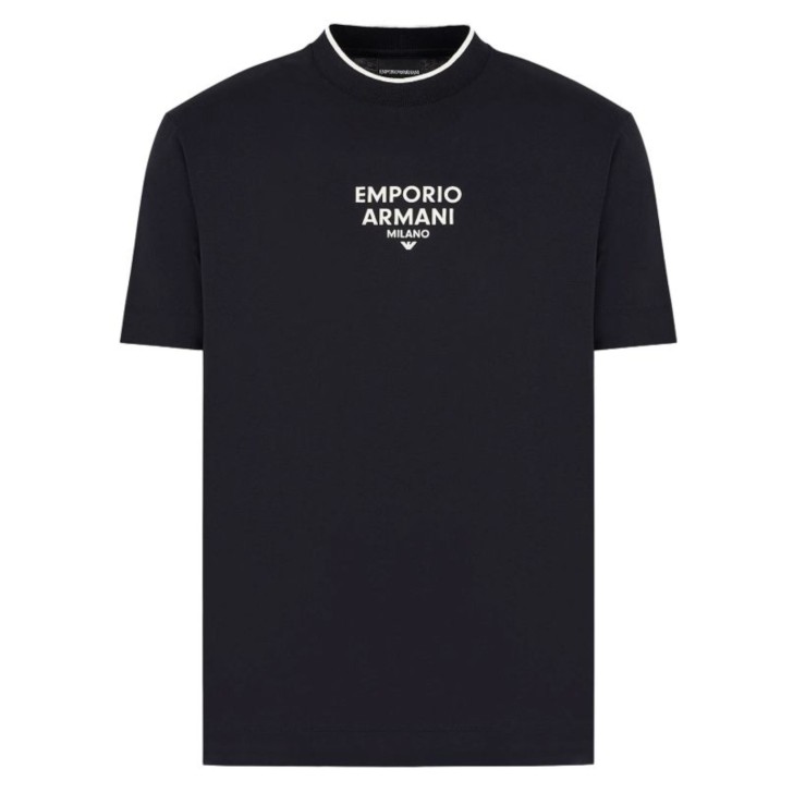 EMPORIO ARMANI T-SHIRT BLU NAVY IN COTONE CON LOGO LETTERING WHITE